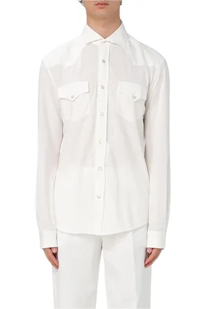 Brunello Cucinelli Skjorta, Herr, L, Linne, Vit Linne WesternStyle Skjorta