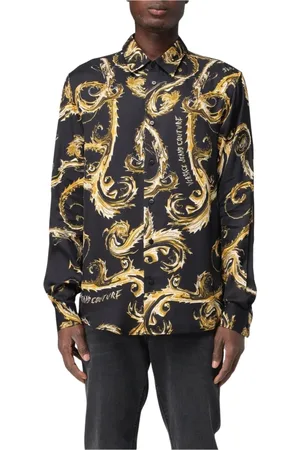 VERSACE Skjorta, Herr, XS, Barocktryck Sidenskjorta Män Svart