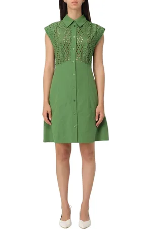 Liu Jo Klänning, Dam, L, Bomull, Vit V-ringad Midi Klänning Elegant Stil