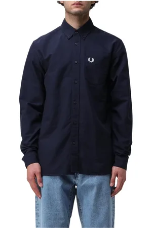 Fred Perry Skjorta, Herr, M, Bomull, Marinblå Oxford Skjorta Långärmad
