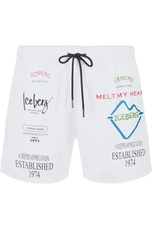 Iceberg Badkläder, Herr, 2Xl, Optiska vita badshorts med kontrasterande tryck, text och dragsko
