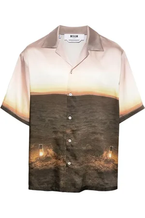 Msgm Skjorta, Herr, M, Polyester, Graphic Print Multicolour Skjorta