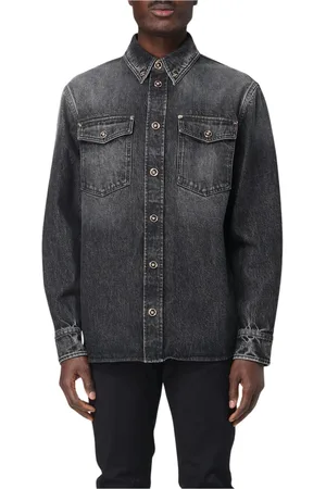 VERSACE Skjorta, Herr, L, Denim, Grå Denim Skjorta med Medusa Knappar