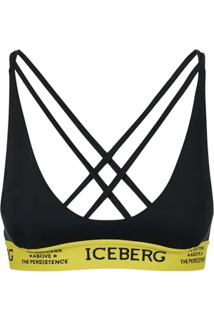 Iceberg Badkläder, Dam, S, Svart baddräktstopp med gult elastiskt band och kontrasterande logo, dubbla korsade band på t