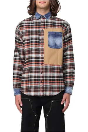 Dsquared2 Skjorta, Herr, S, Bomull, Röd Rutig Flanellskjorta Snygg Mångsidig