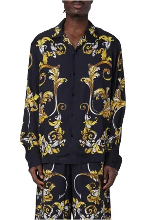 VERSACE Skjorta, Herr, L, Lyxig Svart Button-Up Skjorta