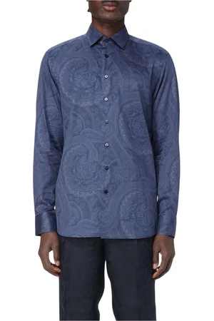 Etro Skjorta, Herr, L, Bomull, Blå Paisley Print Skjorta