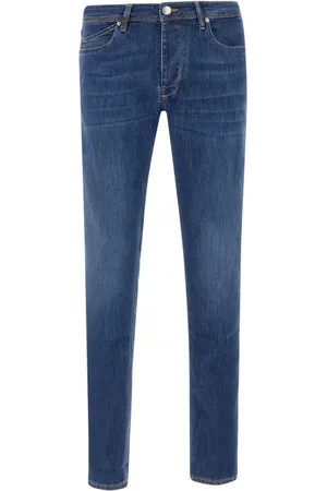 RE-HASH Jeans, Herr, W32, Bomull, Blå Slim Fit Jeans med Tvättad Effekt