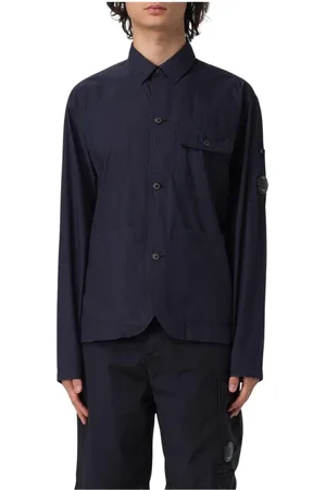 C.P. Company Jacka, Herr, L, Bomull, Blå Overshirt Ficka Avslappnad Passform
