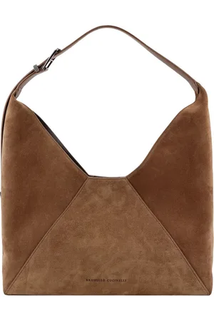 Brunello Cucinelli Väska, Dam, ONE Size, Mocka, Axelremsväska i mocka med graverad logotyp