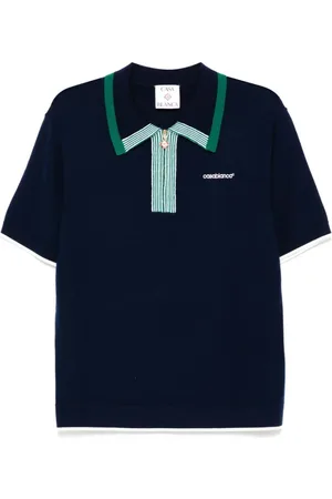 Casablanca Topp, Herr, L, Navy Zip Polo Sweater