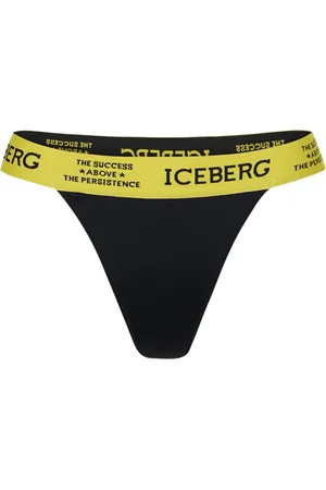 Iceberg Badkläder, Dam, M, Svarta höga trosor med elastisk midjeband och kontrasterande logotyp