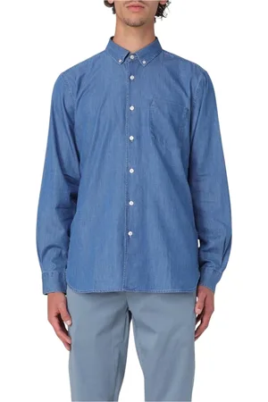 FAY Skjorta, Herr, XL, Denim, Blå Denim Skjorta Långärmad