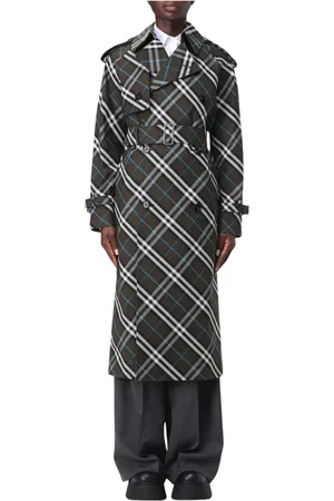 Burberry Kappa, Dam, 3Xs, Grön Ull Trenchcoat