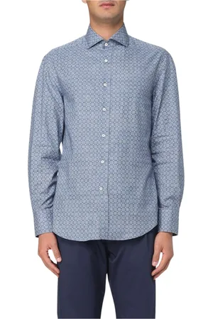 Brunello Cucinelli Skjorta, Herr, M, Denim, Denim Button-Up Casual Skjorta