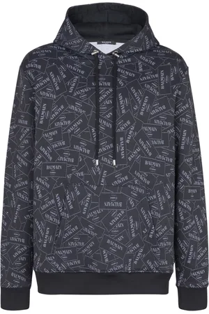 Balmain Sweatshirts & Hoodies, Herr, 2Xl, Bomull, Hoodie med all-over label tryck