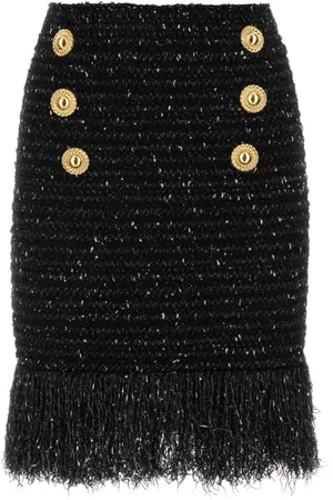 Balmain Kjol, Dam, XS, Tweed, Svart Tweedkjol - Klassisk Stil