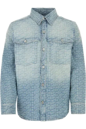 Balmain Jacka, Herr, L, Denim, Broderad Denim Skjorta