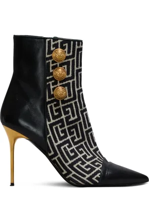 Balmain Skor, Dam, 37 EU, Läder, Jacquard monogram och läder Roni ankelstövlar