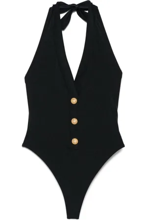 Balmain Badkläder, Dam, XL, Svart Baddräkt med Guld Knappar