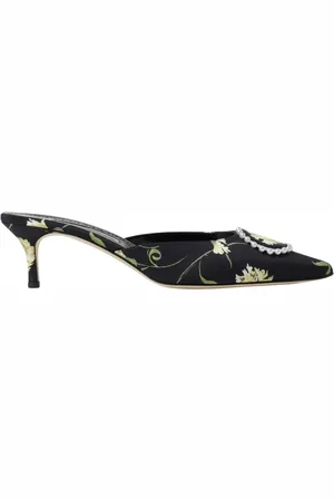 Manolo Blahnik Skor, Dam, 37 1/2 EU, Läder, Blommig Mule Mellanhög Klack