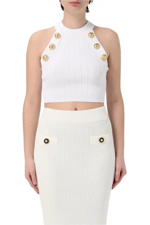 Balmain Topp, Dam, M, Bomull, Räfflad Stickad Halterneck Topp