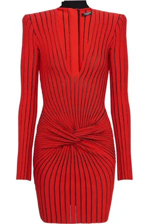Balmain Klänning, Dam, S, Polyester, Draped stickad klänning