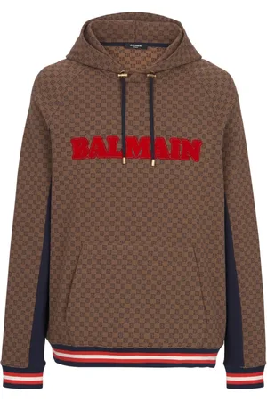 Balmain Sweatshirts & Hoodies, Herr, M, Bomull, ini monogram jacquard huvtröja