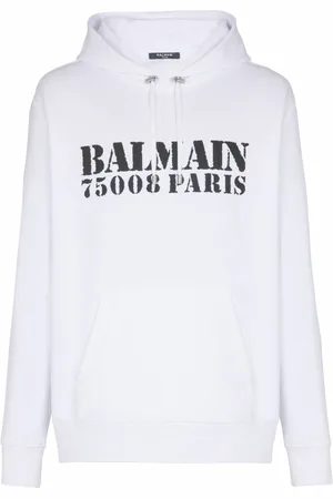 Balmain Sweatshirts & Hoodies, Herr, 3Xl, Bomull, Stap tryckt huvtröja