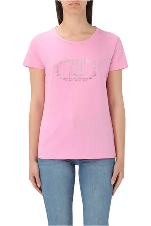 Liu Jo Topp, Dam, XS, Bomull, Vit Logo Tee Smyckad Kortärmad