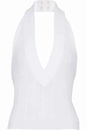 Balmain Topp, Dam, M, Polyester, Kabelstickad halternecktop