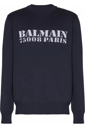 Balmain Stickade tröjor & koftor, Herr, S, Stamp merinoulltröja