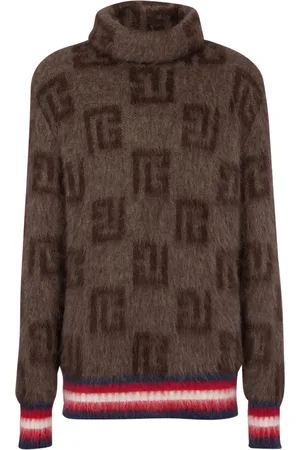 Balmain Stickade tröjor & koftor, Herr, M, Borstad mohairtröja med monogramtryck