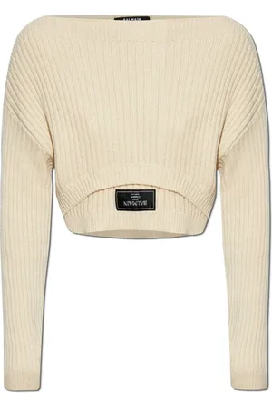 Balmain Stickade tröjor & koftor, Dam, M, Bomull, Kort tröja med patch