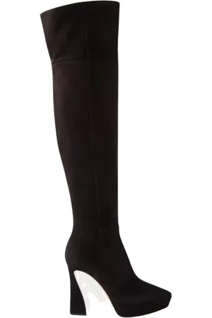 Gianvito Rossi Skor, Dam, 39 1/2 EU, Mocka, Svarta Mocka Over-the-Knee Plattform Stövlar