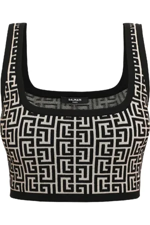 Balmain Topp, Dam, M, Kort bicolor jacquard sport-bh-topp med monogram.