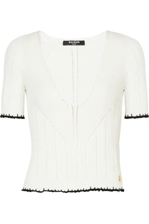 Balmain Stickade tröjor & koftor, Dam, 2Xs, Polyester, Stickad topp