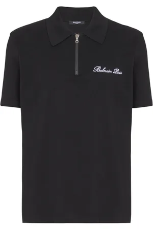 Balmain Topp, Herr, M, Bomull, Kortärmad pikétröja med signaturbroderi