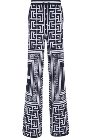 Balmain Byxor, Herr, S, Linne, Maxi monogrammärkta avslappnade byxor