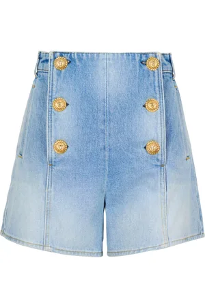 Balmain Shorts, Dam, 2Xs, Denim, Denim shorts med knappar
