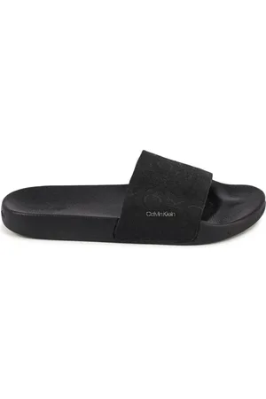Calvin Klein Skor, Dam, 39 EU, Polyester, Svarta polyester slide sandaler