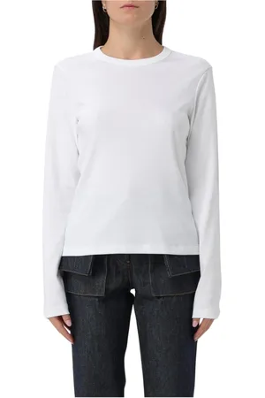 Helmut Lang Topp, Dam, M, Bomull, Vit Crew Neck Tee, Elegant Stil