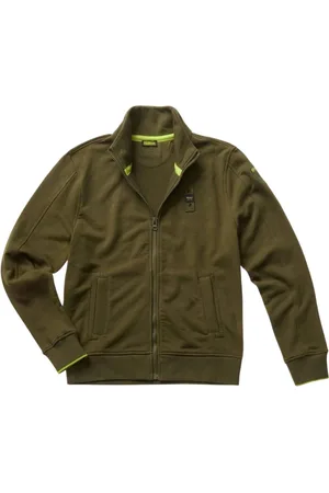 Blauer Sweatshirts & Hoodies, Herr, S, Bomull, Grön Sweatshirt med Dragkedja och Fickor