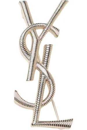 Saint Laurent Accessoarer, Dam, ONE Size, Guld Logo Brosch