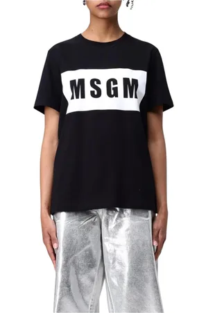 Msgm Topp, Dam, L, Bomull, Svart kortärmad T-shirt för kvinnor