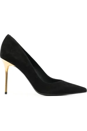Balmain Skor, Dam, 37 EU, Läder, Svart Ruby-Suede Stängda Höga Klackar