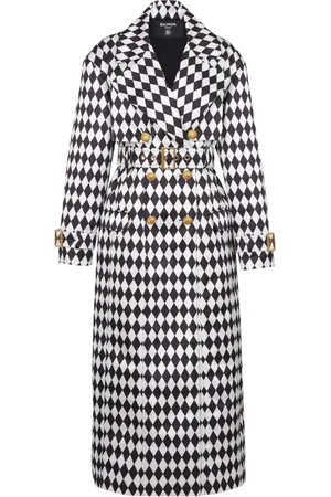 Balmain Kappa, Dam, M, Polyester, Trenchcoat med diamantmönster och skärp
