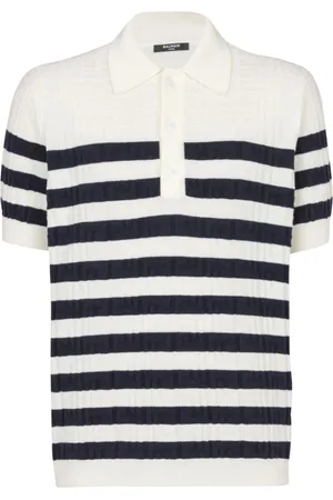 Balmain Topp, Herr, L, Stickad Monogram Polotröja Vit