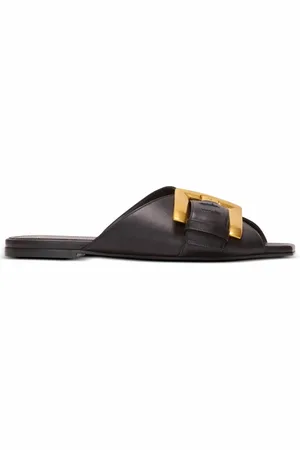 Balmain Skor, Dam, 39 EU, Läder, Anthem platta lädersandaler