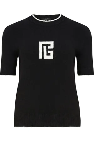 Balmain Stickade tröjor & koftor, Dam, L, Bomull, Stickad tröja med logotyp